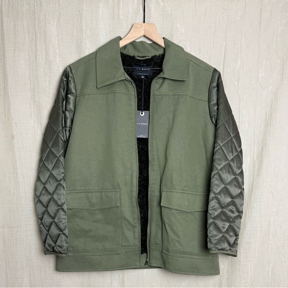 Lucky Brand Women's Olive Utility Jacket with Quilted Sleeves
